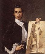 Luis Egidio Melendez Detail of Self-portrait Holding an Academic Study. oil painting on canvas